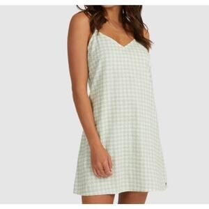Roxy Green Houndstooth Mini Dress Strappy Slip Sundress Medium